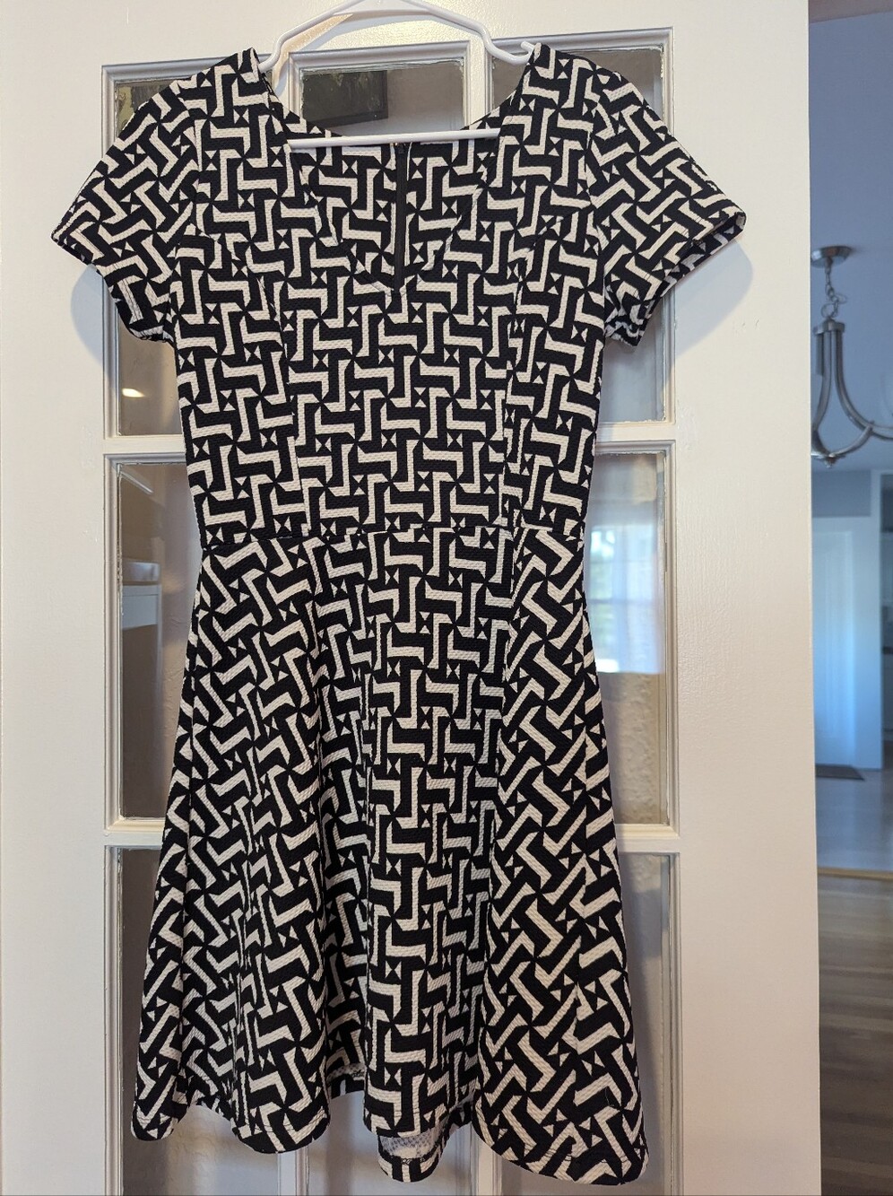 Black & White Geometric Fit-and-Flare Dress